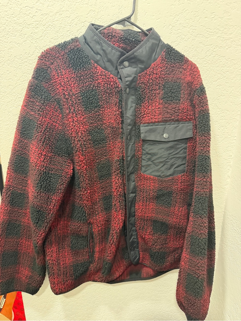 Goodfellow & Co Red and Black Sherpa Snap Jacket